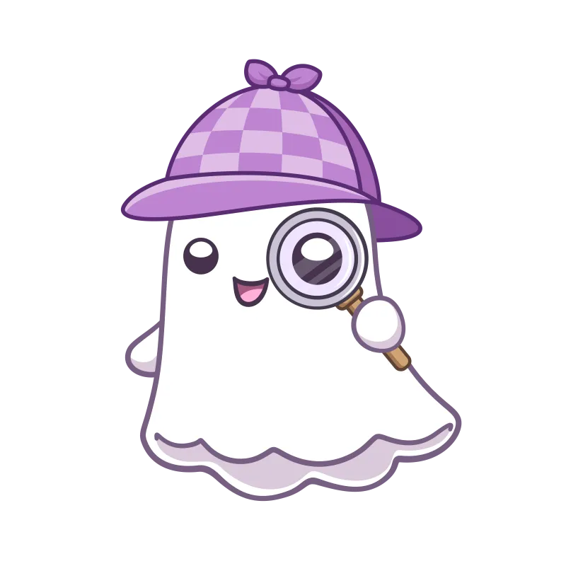 A ghost in a deerstalker cap, peering through a magnifying glass
